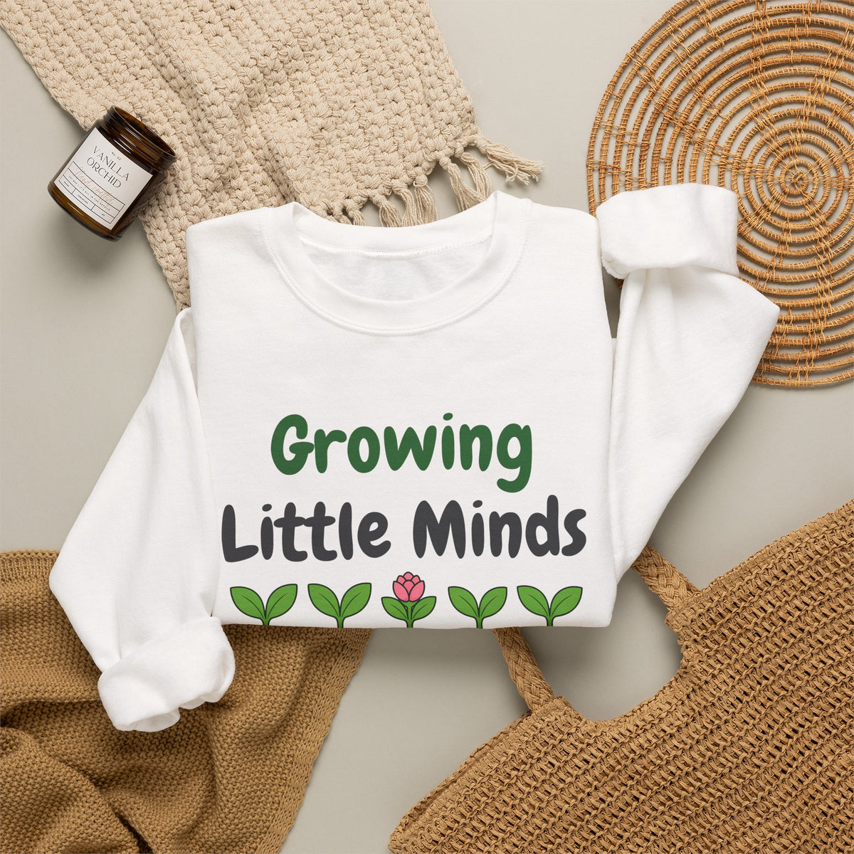 Growing Little Minds unisex crewneck sweatshirt in White