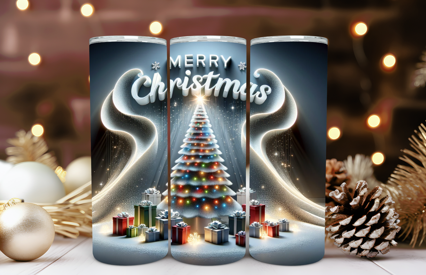 White Christmas Tree With Merry Christmas 20oz Tumbler