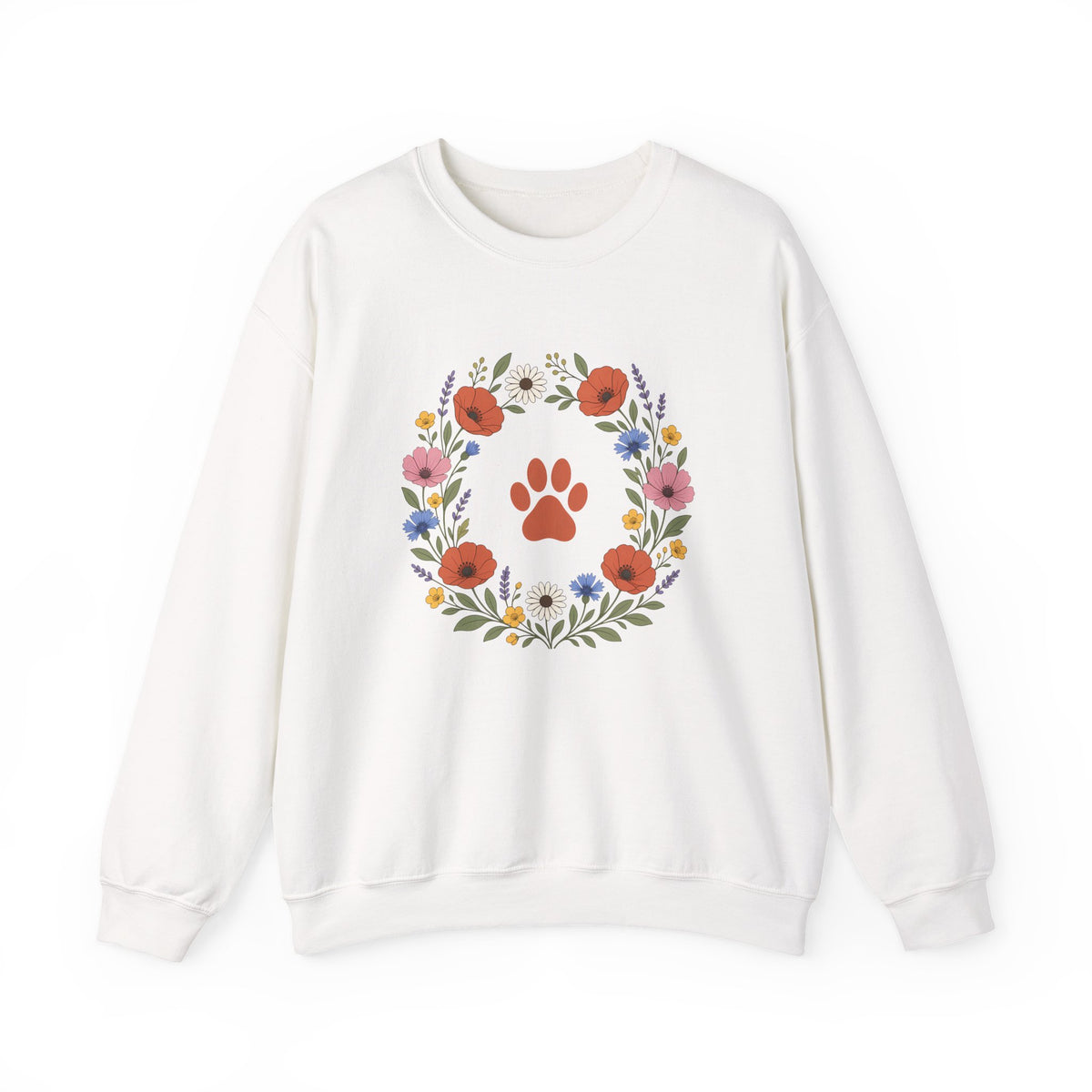 Wildflower Paws unisex crewneck sweatshirt in White