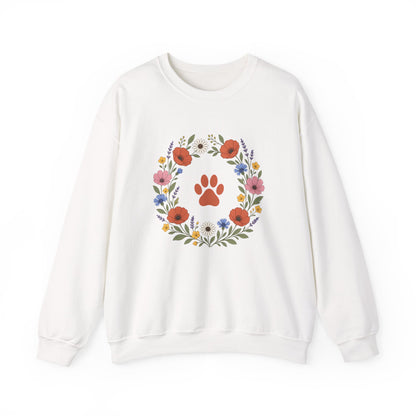 Wildflower Paws unisex crewneck sweatshirt in White