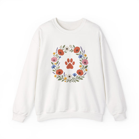 Wildflower Paws unisex crewneck sweatshirt in White