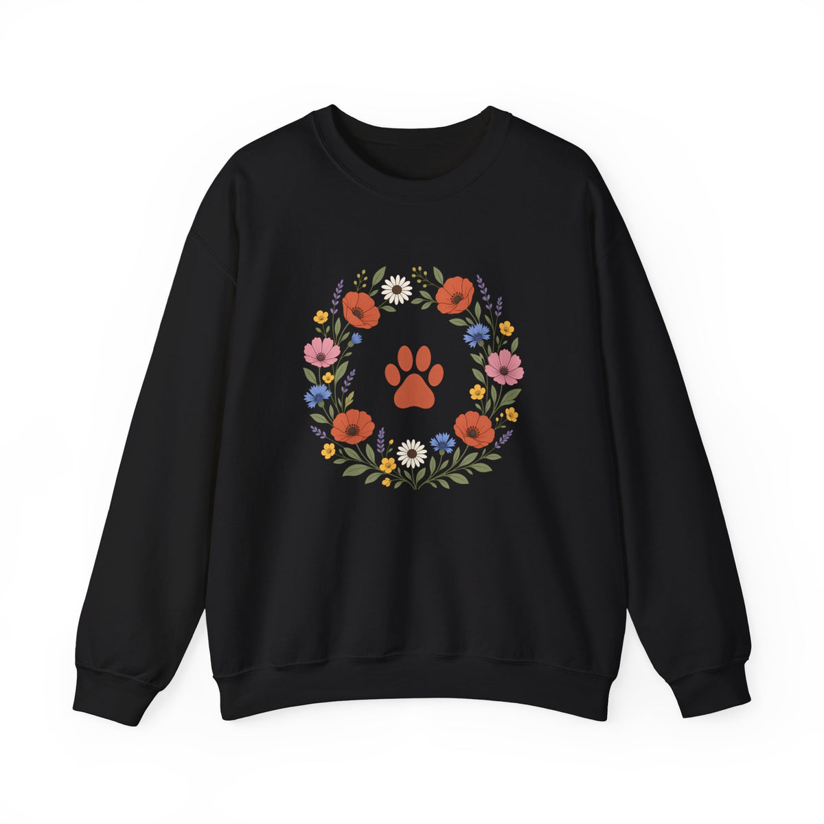 Wildflower Paws unisex crewneck sweatshirt in Black