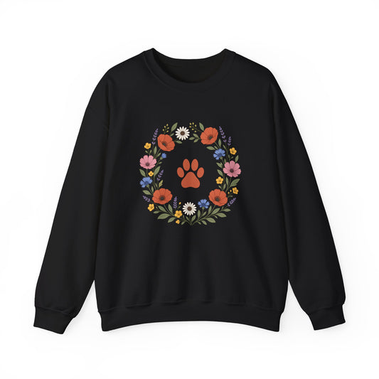 Wildflower Paws unisex crewneck sweatshirt in Black