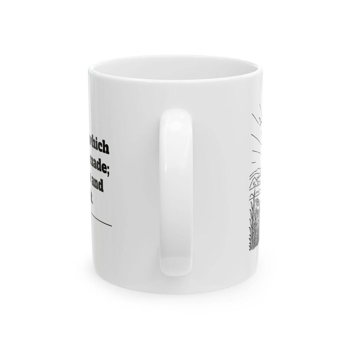 Psalm 118:24 KJV 11oz white mug with sunrise line art and This is the day verse, handle view