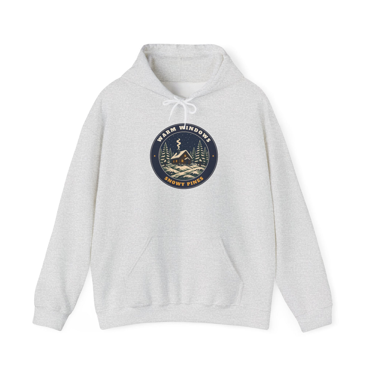 Warm Windows, Snowy Pines unisex hoodie in Ash