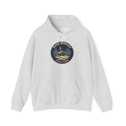 Warm Windows, Snowy Pines unisex hoodie in Ash