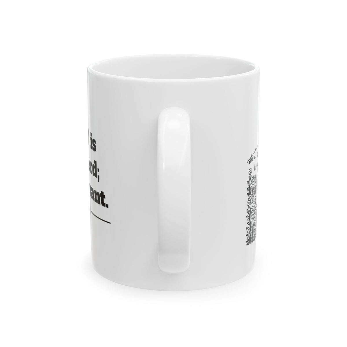 Psalm 23:1 KJV 11oz white mug with lamb line art and The LORD is my shepherd verse, handle view