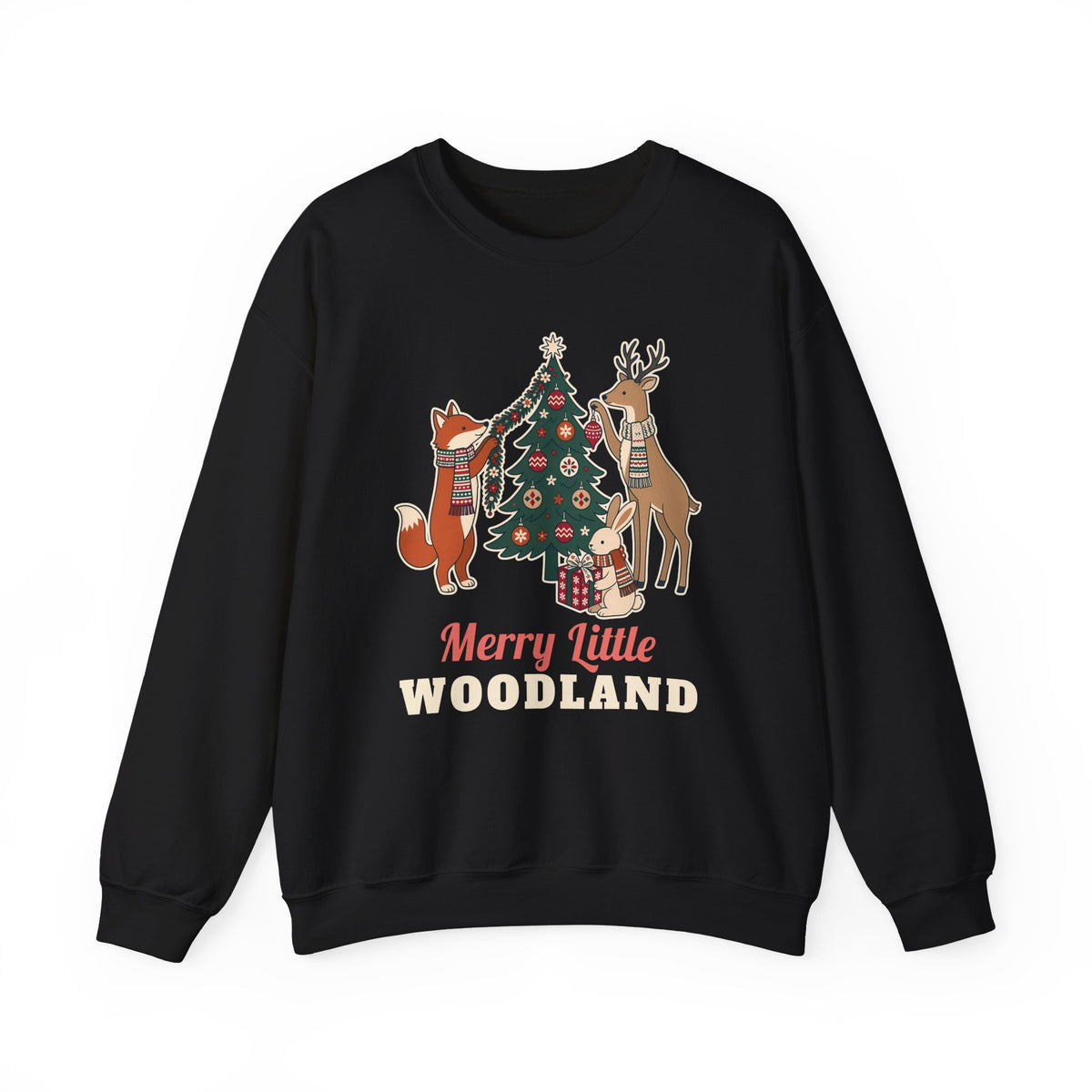 Merry Little Woodland unisex crewneck sweatshirt in Black