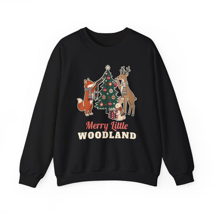 Merry Little Woodland unisex crewneck sweatshirt in Black