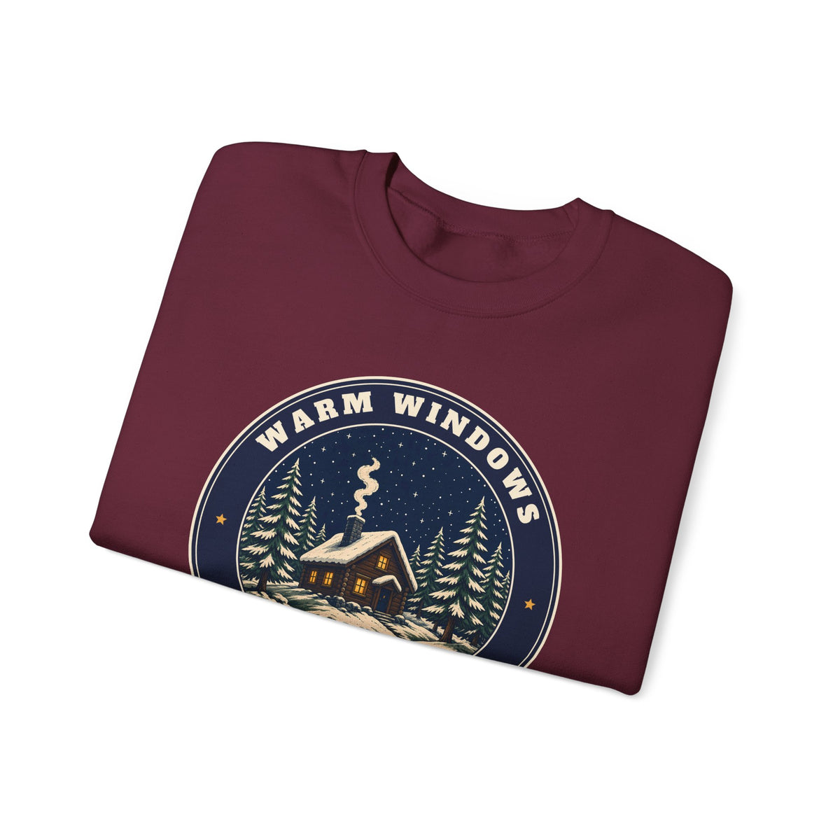 Warm Windows, Snowy Pines unisex crewneck sweatshirt