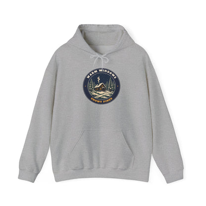 Warm Windows, Snowy Pines unisex hoodie in Sport Grey