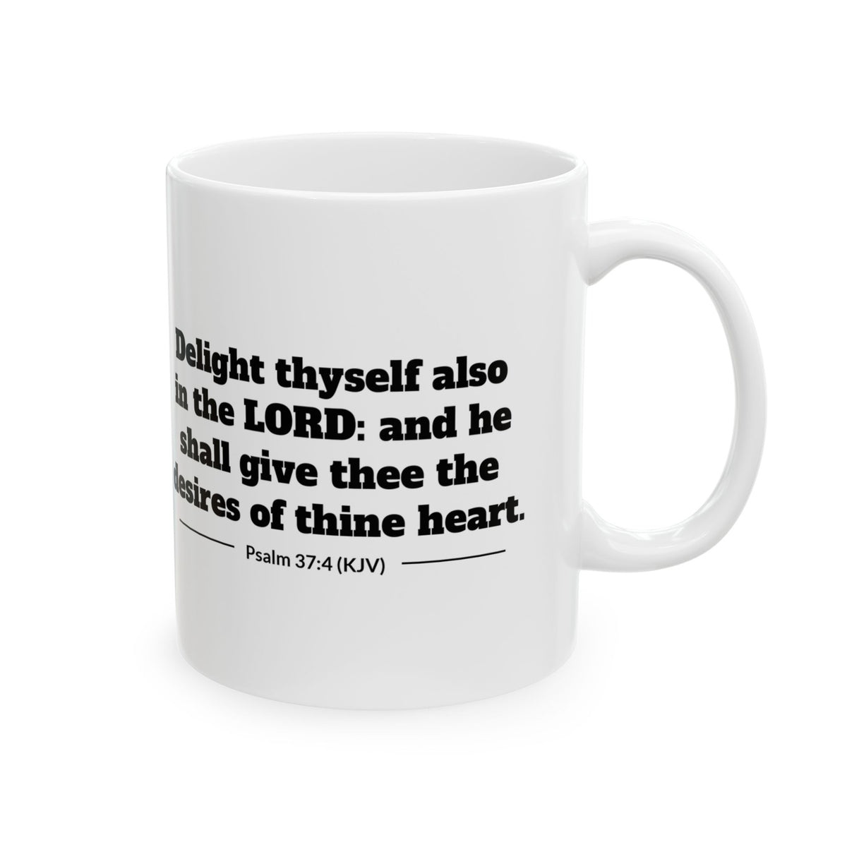 Psalm 37:4 KJV 11oz white mug with floral heart line art and Delight thyself in the LORD verse, back