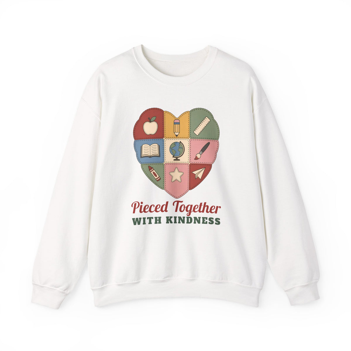 Pieced Together with Kindness unisex crewneck sweatshirt in White