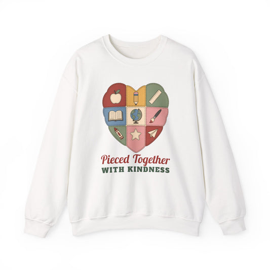 Pieced Together with Kindness unisex crewneck sweatshirt in White