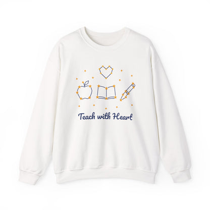 Teach with Heart unisex crewneck sweatshirt in White