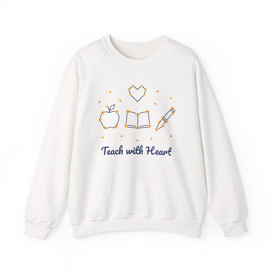 Teach with Heart unisex crewneck sweatshirt in White