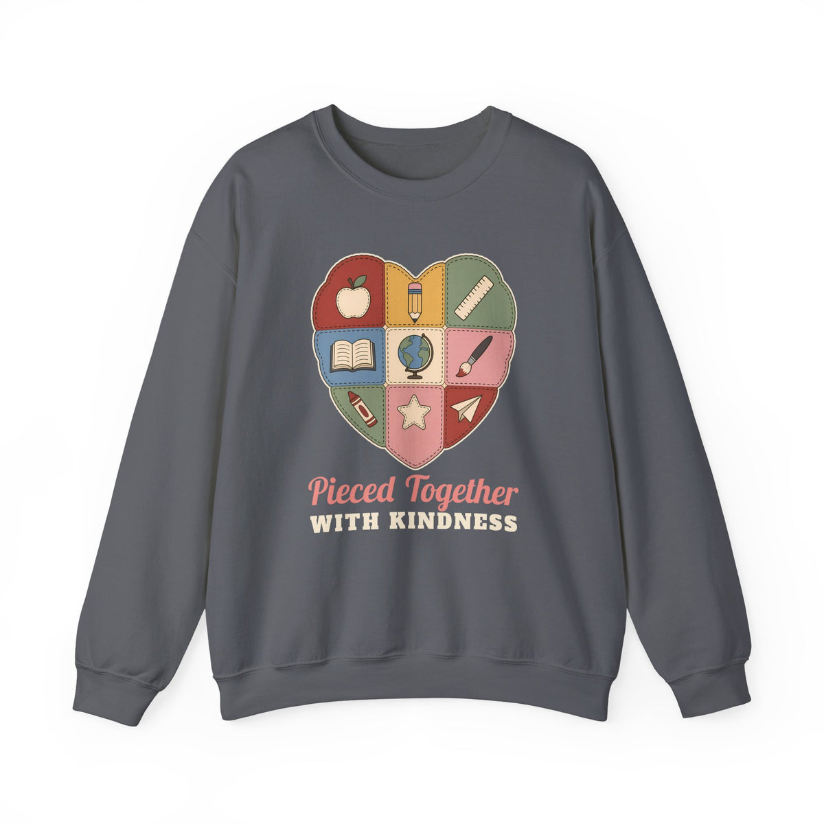 Pieced Together with Kindness unisex crewneck sweatshirt in Charcoal