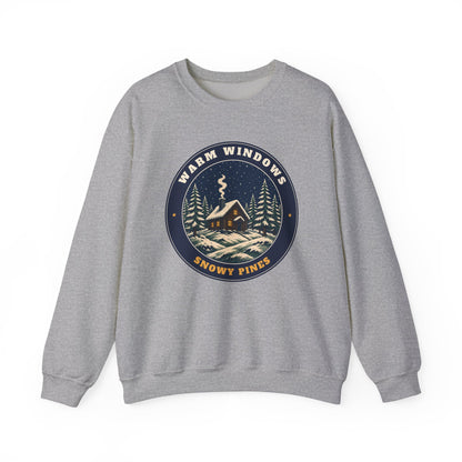 Warm Windows, Snowy Pines unisex crewneck sweatshirt in Sport Grey