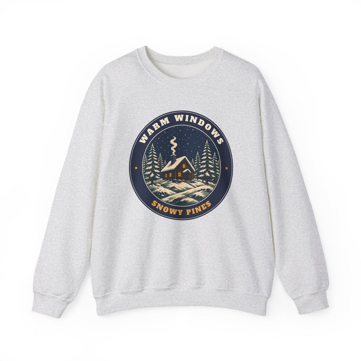 Warm Windows, Snowy Pines unisex crewneck sweatshirt in Ash