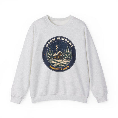 Warm Windows, Snowy Pines unisex crewneck sweatshirt in Ash