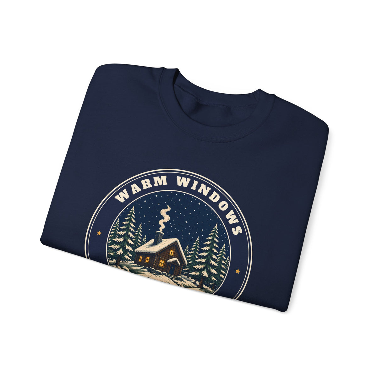 Warm Windows, Snowy Pines unisex crewneck sweatshirt