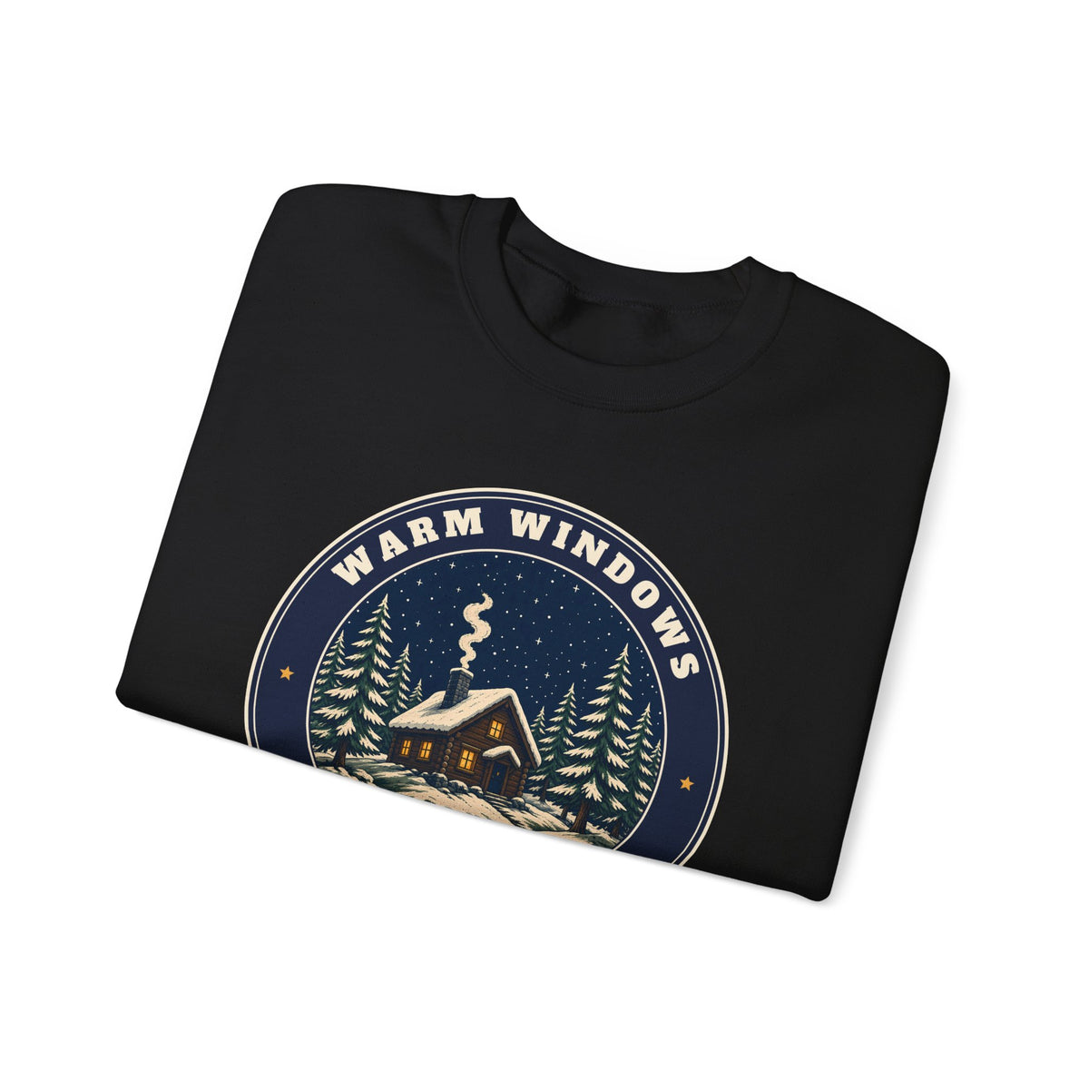 Warm Windows, Snowy Pines unisex crewneck sweatshirt