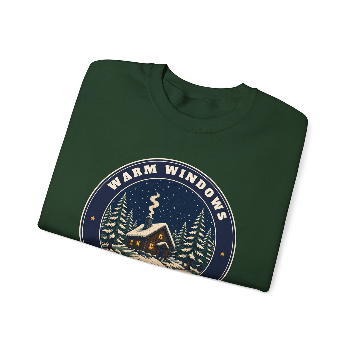 Warm Windows, Snowy Pines unisex crewneck sweatshirt