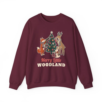 Merry Little Woodland unisex crewneck sweatshirt in Maroon