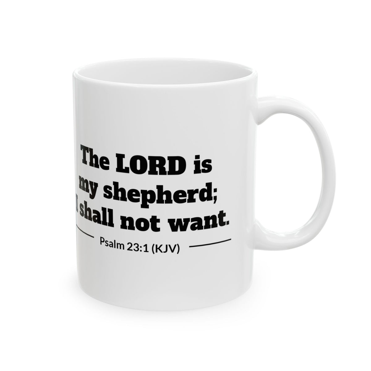 Psalm 23:1 KJV 11oz white mug with lamb line art and The LORD is my shepherd verse, back