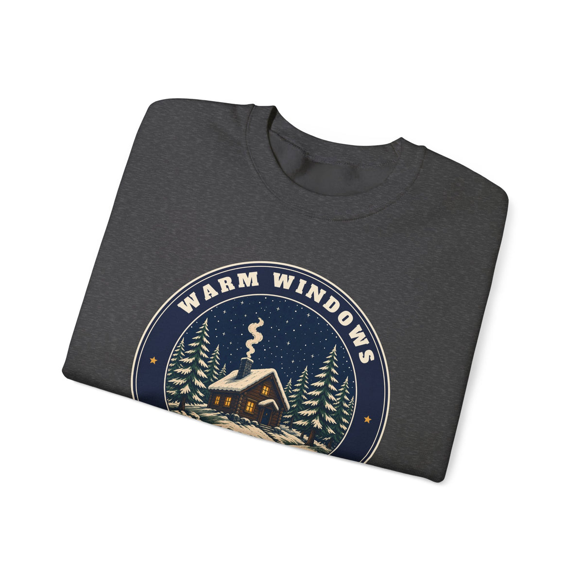 Warm Windows, Snowy Pines unisex crewneck sweatshirt