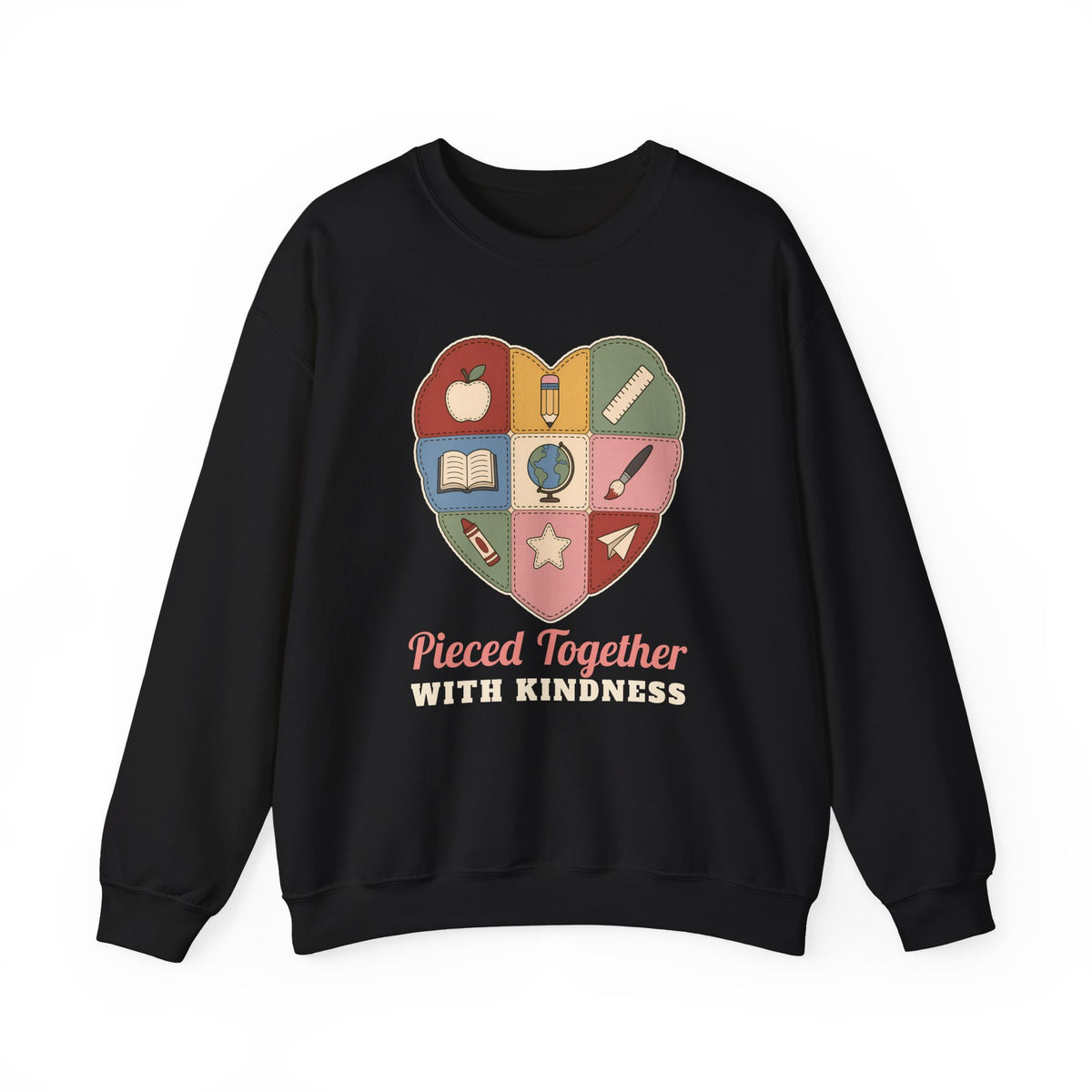 Pieced Together with Kindness unisex crewneck sweatshirt in Black