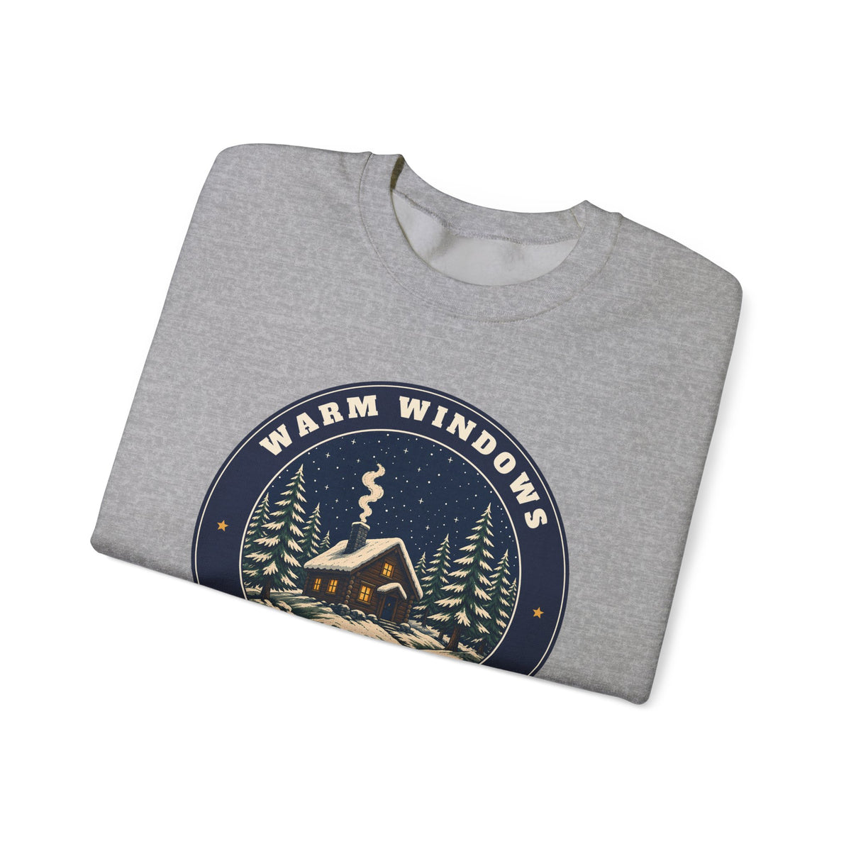 Warm Windows, Snowy Pines unisex crewneck sweatshirt