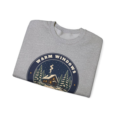 Warm Windows, Snowy Pines unisex crewneck sweatshirt