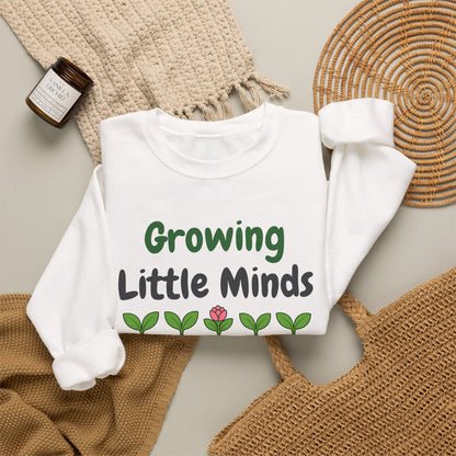 Growing Little Minds unisex crewneck sweatshirt in White