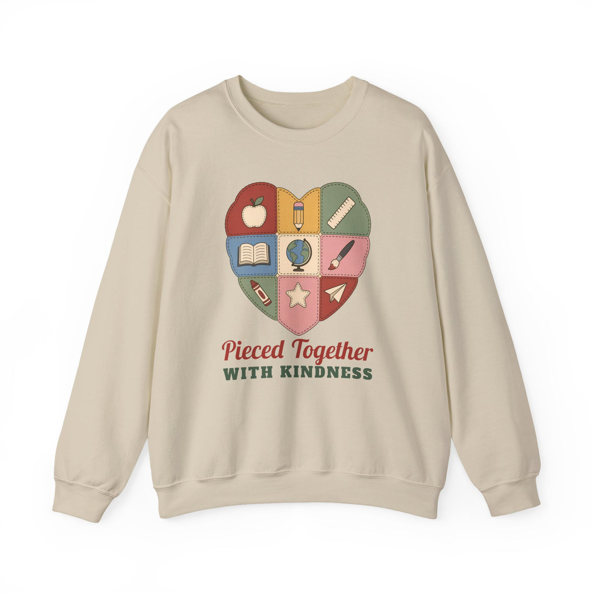 Pieced Together with Kindness unisex crewneck sweatshirt in Sand