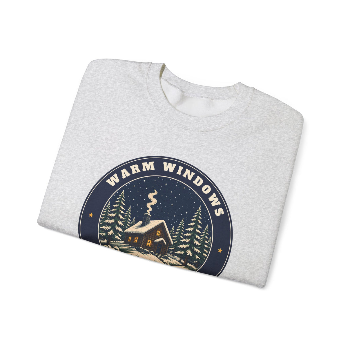 Warm Windows, Snowy Pines unisex crewneck sweatshirt