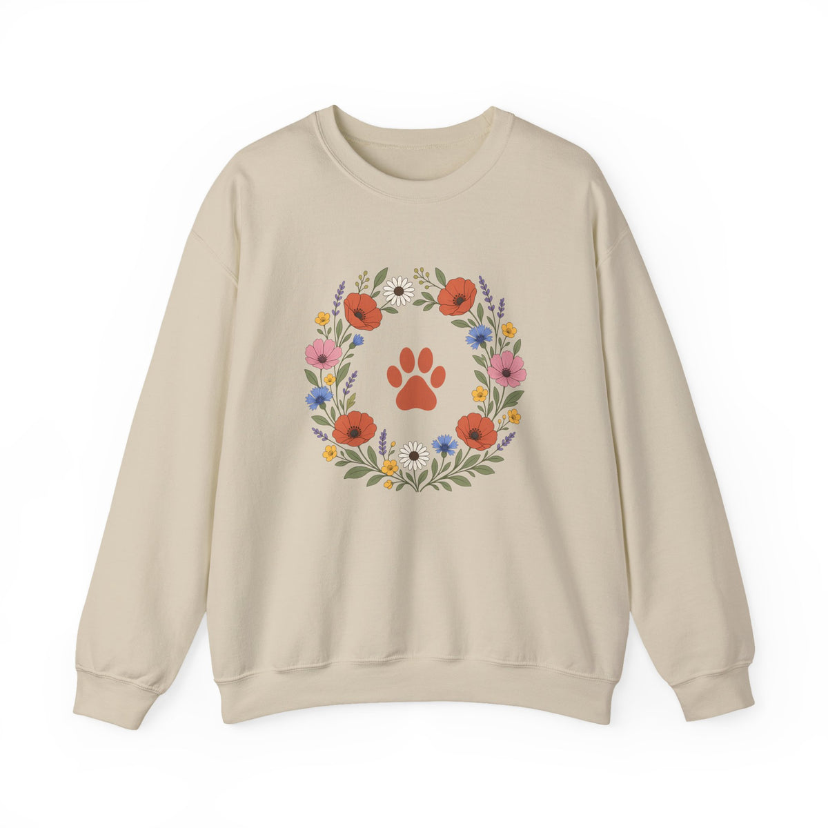 Wildflower Paws unisex crewneck sweatshirt in Sand