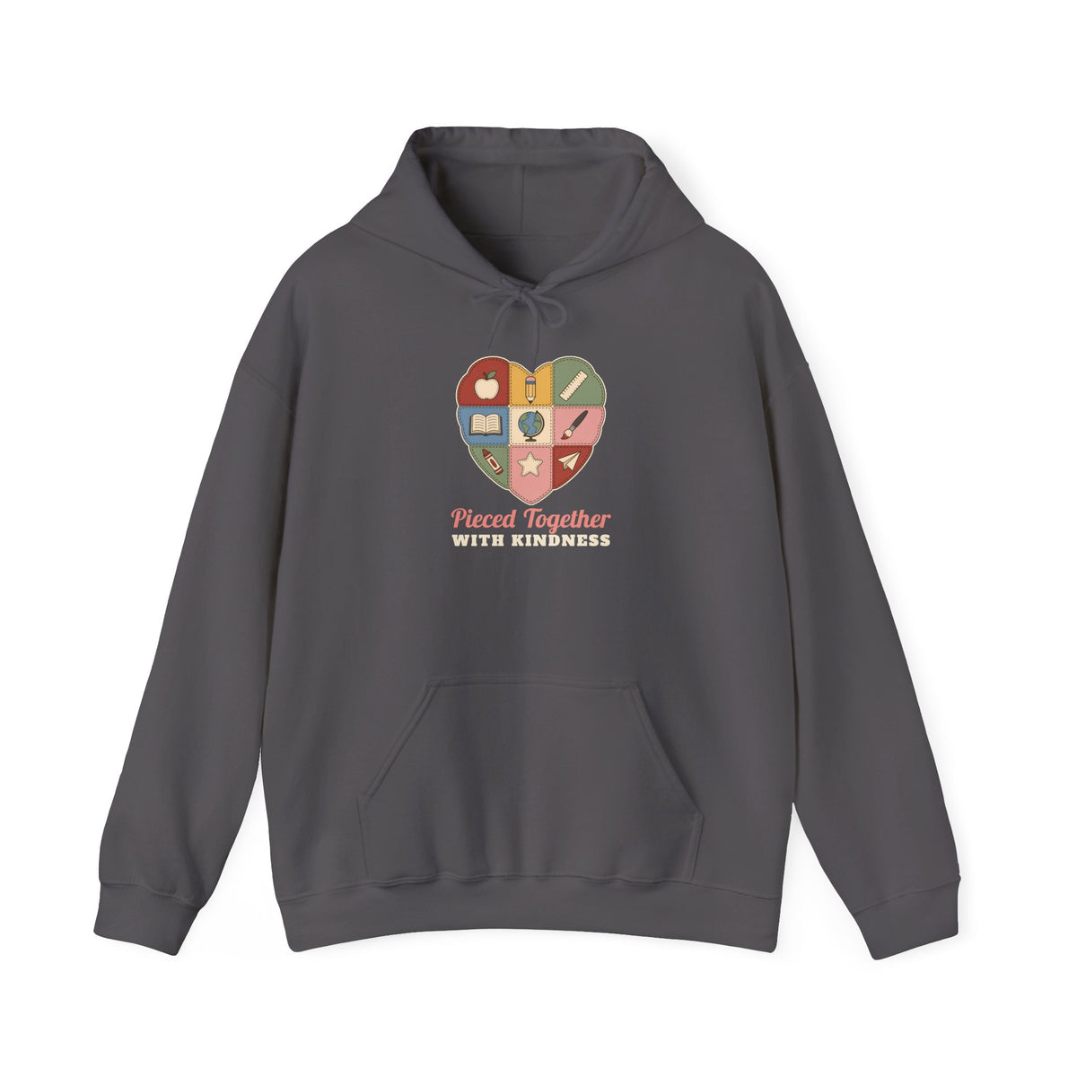 Pieced Together with Kindness unisex hoodie in Charcoal