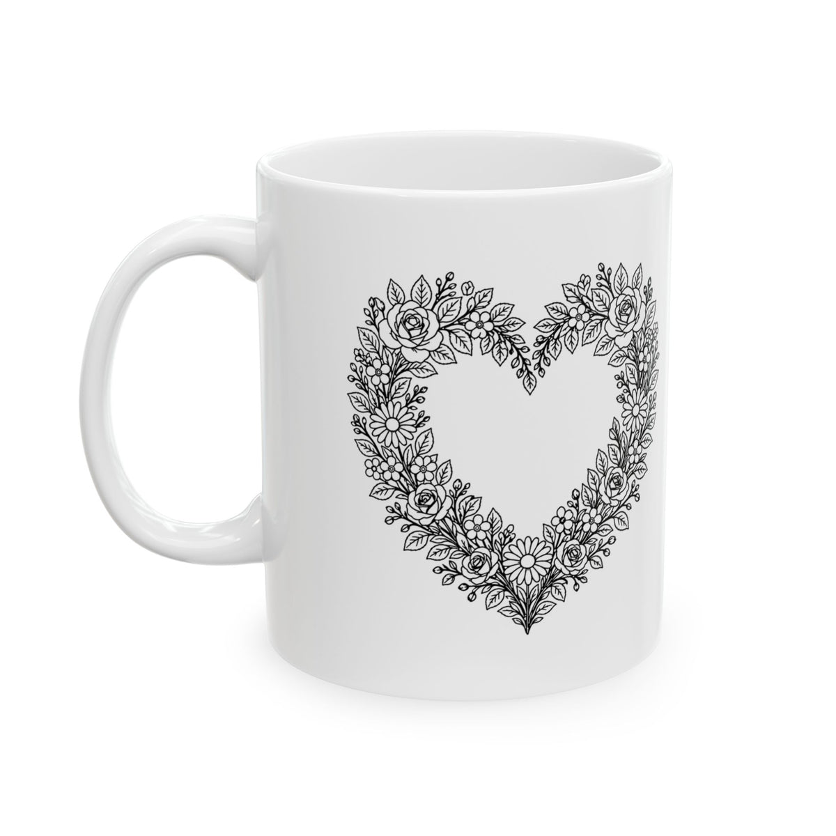 Psalm 37:4 KJV 11oz white mug with floral heart line art and Delight thyself in the LORD verse, front