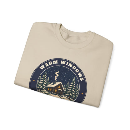 Warm Windows, Snowy Pines unisex crewneck sweatshirt