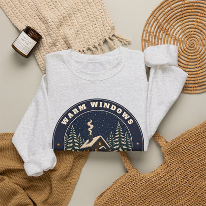 Warm Windows, Snowy Pines unisex crewneck sweatshirt