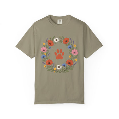 Wildflower Paws unisex tee in Sandstone