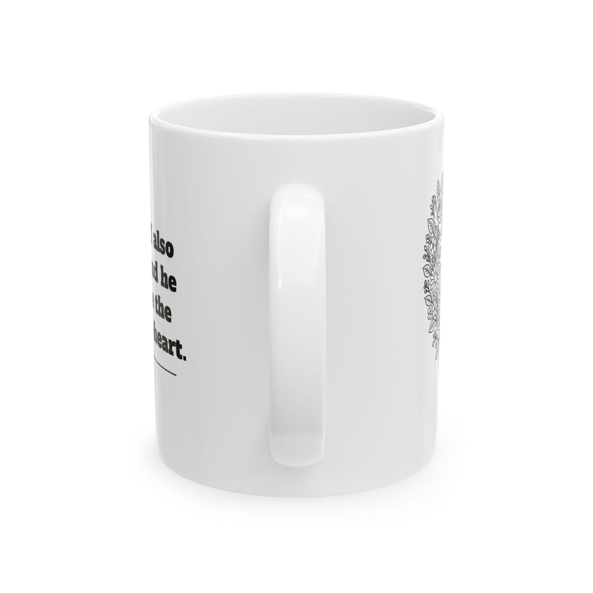 Psalm 37:4 KJV 11oz white mug with floral heart line art and Delight thyself in the LORD verse, handle view