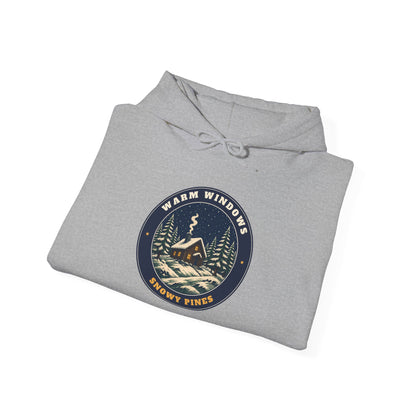 Warm Windows, Snowy Pines unisex hoodie