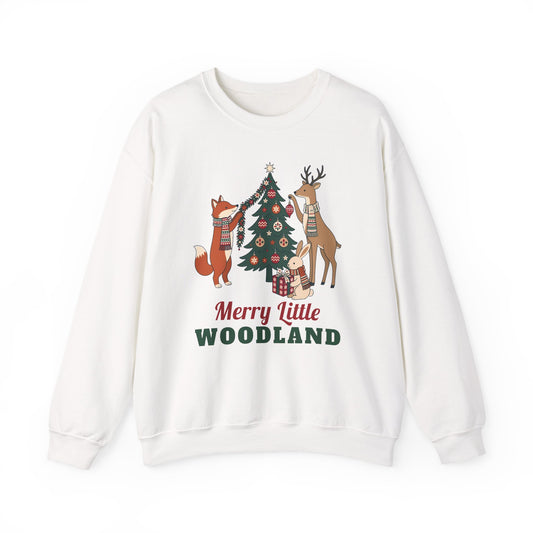Merry Little Woodland unisex crewneck sweatshirt in White