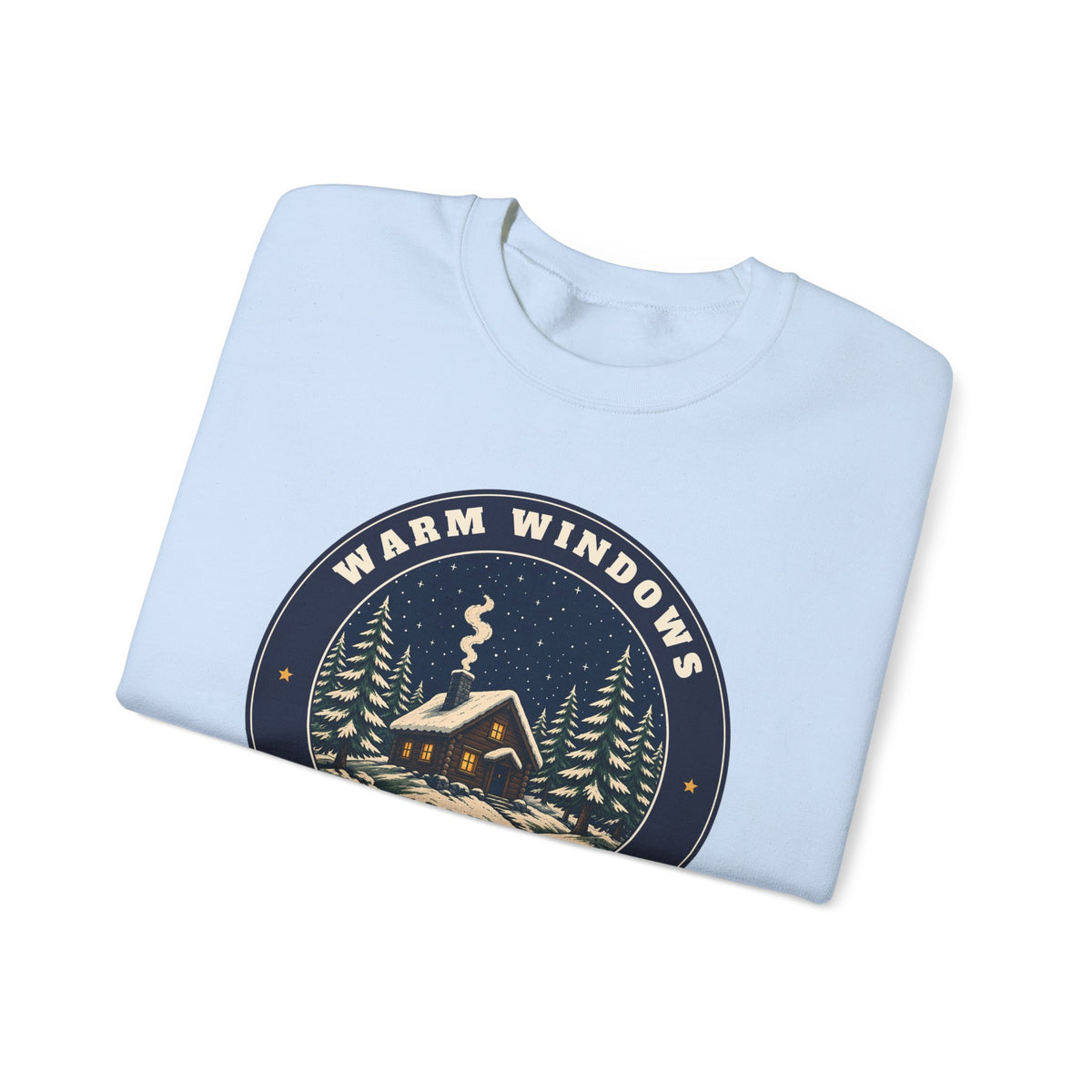 Warm Windows, Snowy Pines unisex crewneck sweatshirt