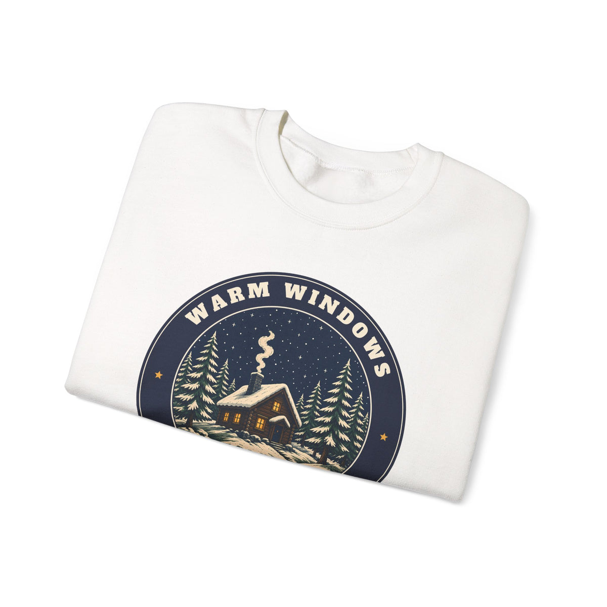 Warm Windows, Snowy Pines unisex crewneck sweatshirt
