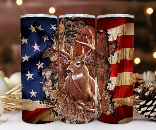 American Flag with Deer 20oz Tumbler