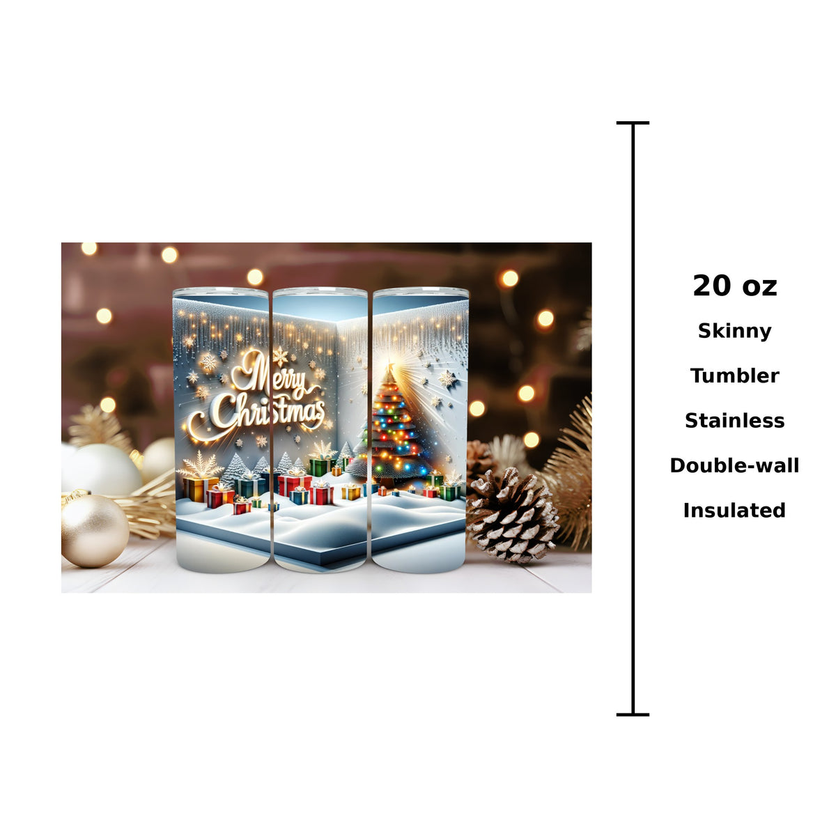 Christmas Tree 20oz skinny tumbler, size guide