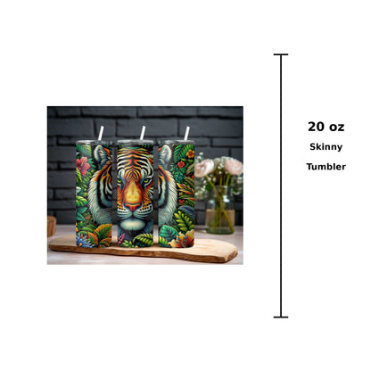 Jungle Tiger 20oz skinny tumbler, size guide
